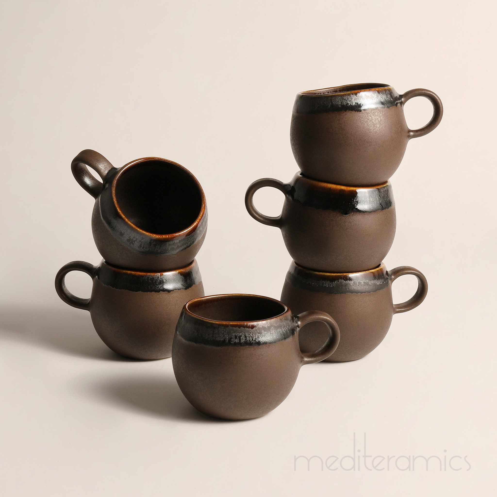 Brunara 6er-Set Kaffeetassen – handgefertigte Keramik aus Portugal | Mediteramics