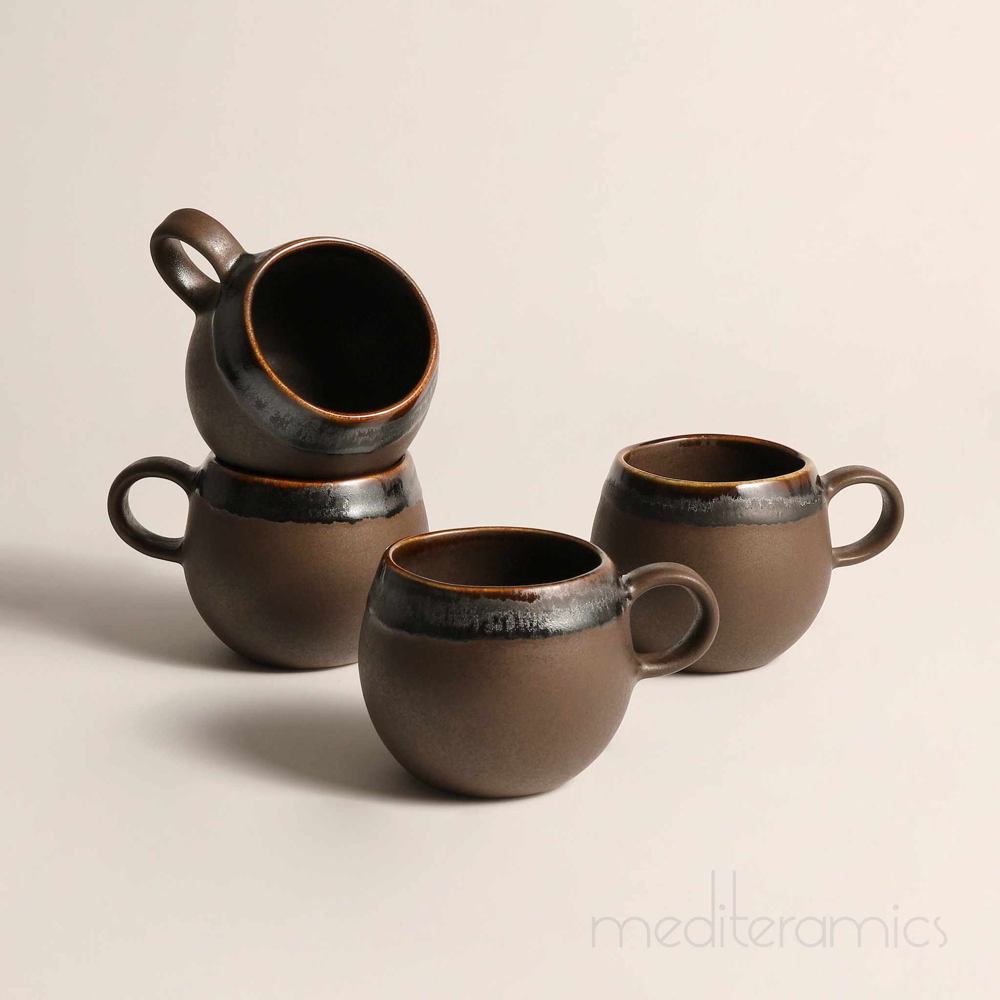Brunara 4er-Set Kaffee Tassen – handgefertigte Keramik aus Portugal | Mediteramics