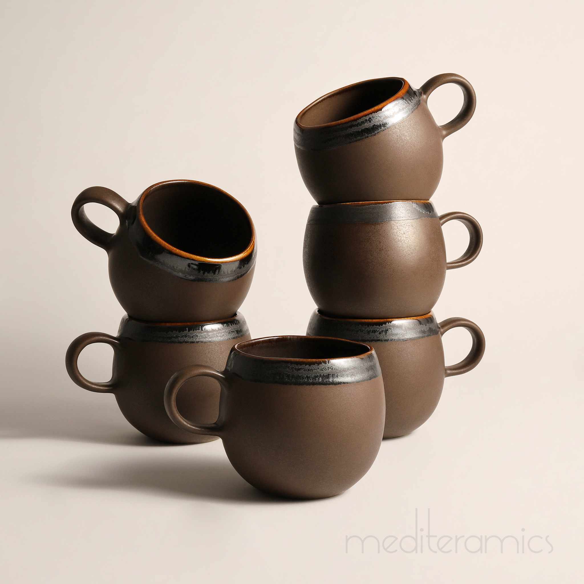 Brunara 6er-Set Keramiktassen – handgefertigte Keramik aus Portugal | Mediteramics