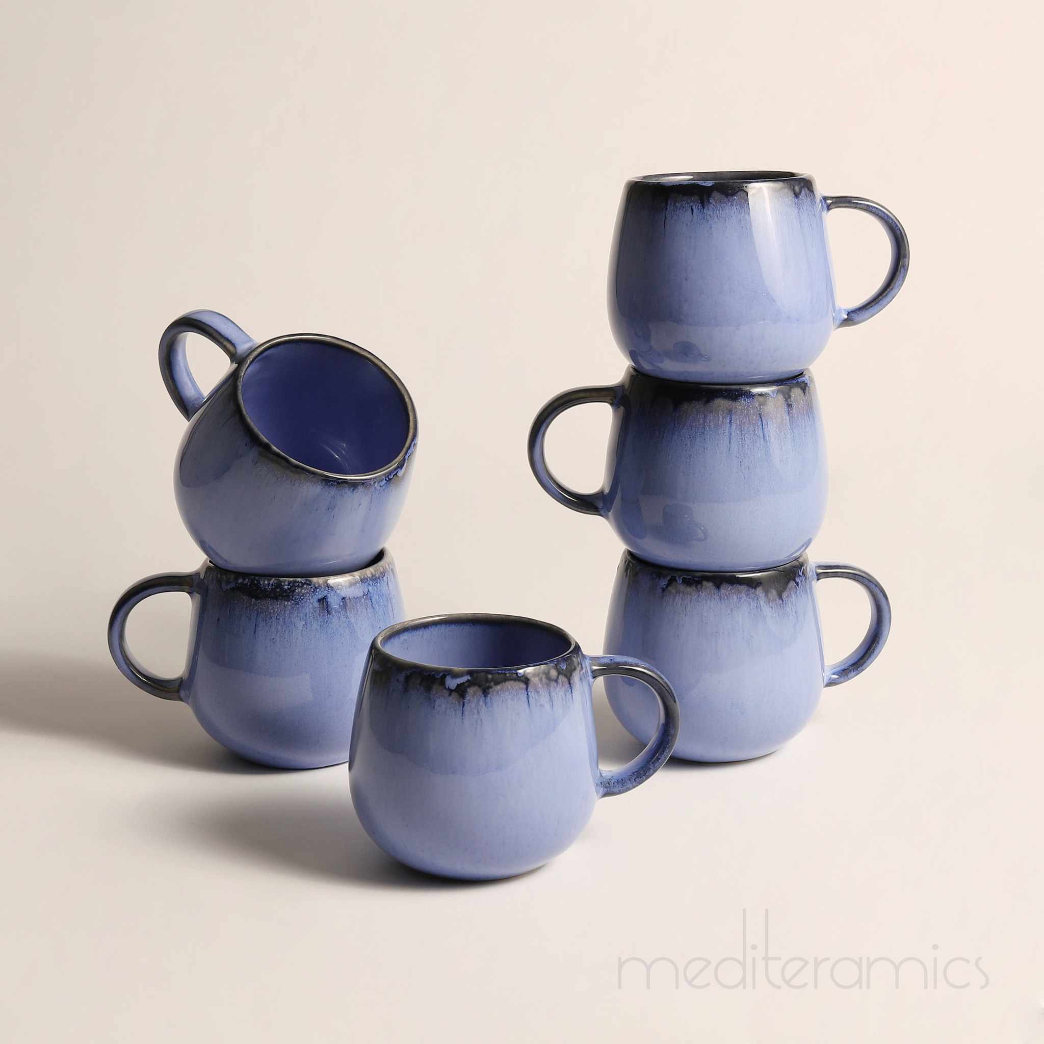 Noctera 6er-Set Kaffeetassen – handgefertigte Keramik aus Portugal | Mediteramics